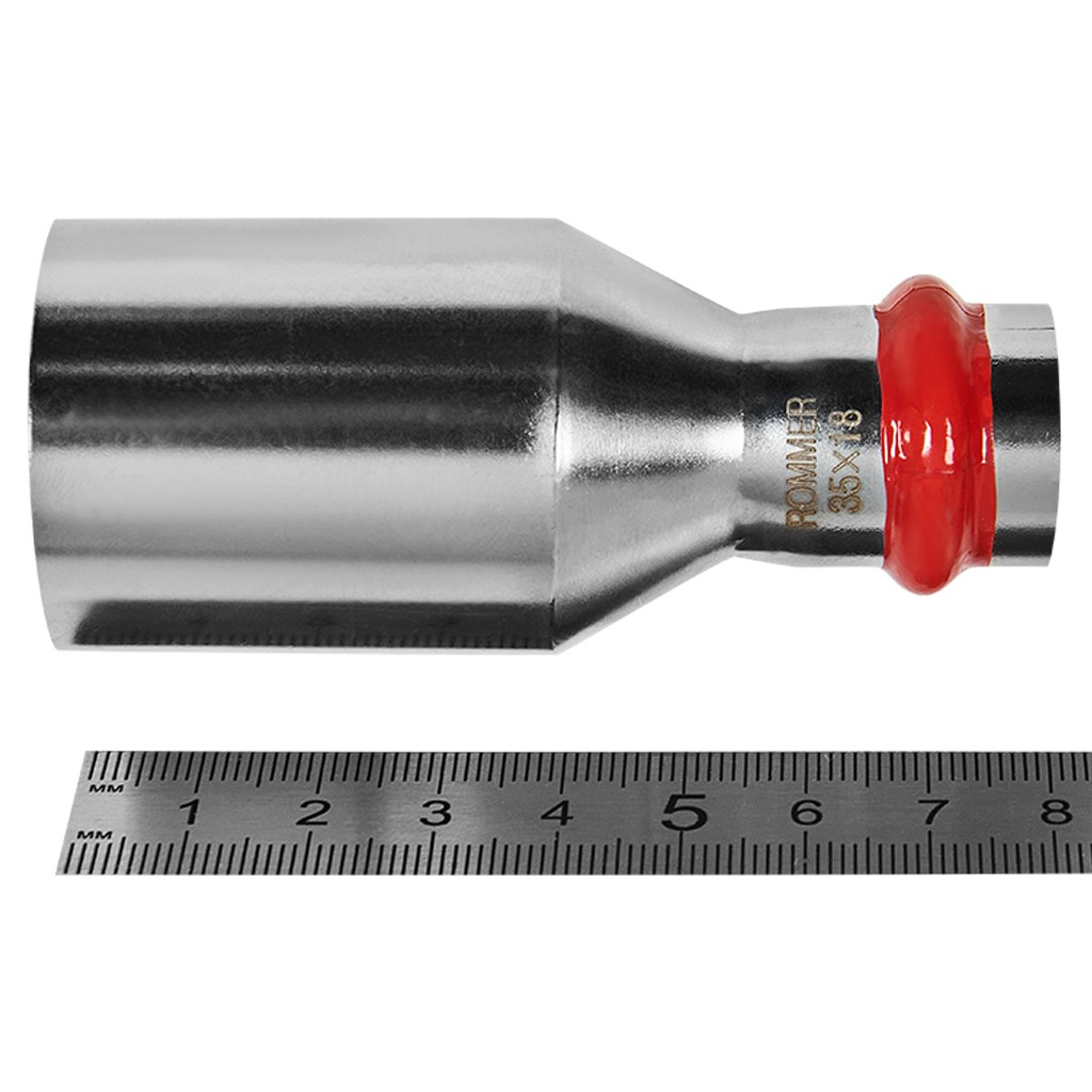 Муфта ROMMER переходная НПр-ВПр, 35х18, из нержавеющей стали прессовой, RSS-1020-003518