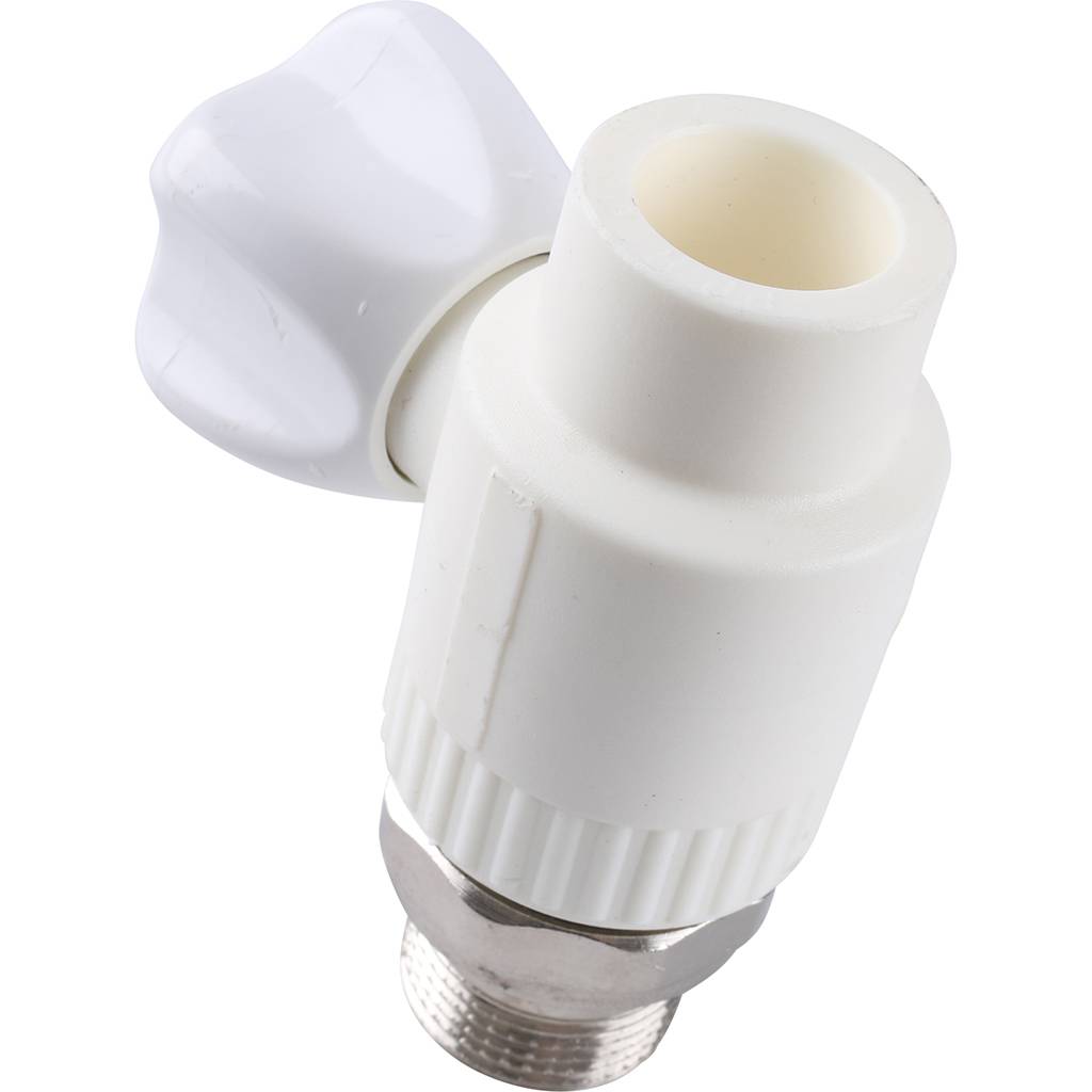 Кран шаровой Kalde разборный прямой с накидной гайкой 20x 3/4 для полипропиленовых труб под сварку (цвет белый), 3242-vlr-200c00