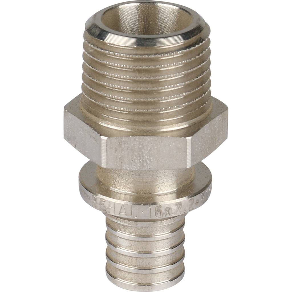 Переходник РЕХАУ RAUTITAN из нерж. стали с наружной резьбой 16 - R 1/2 для труб из сшит полиэтил аксиальный