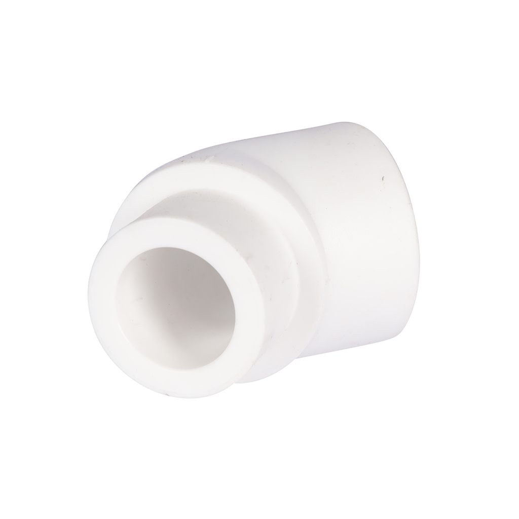 Угольник Политэк d=32 45* внутр./наруж.  для полипропиленовых труб под сварку (цвет белый)