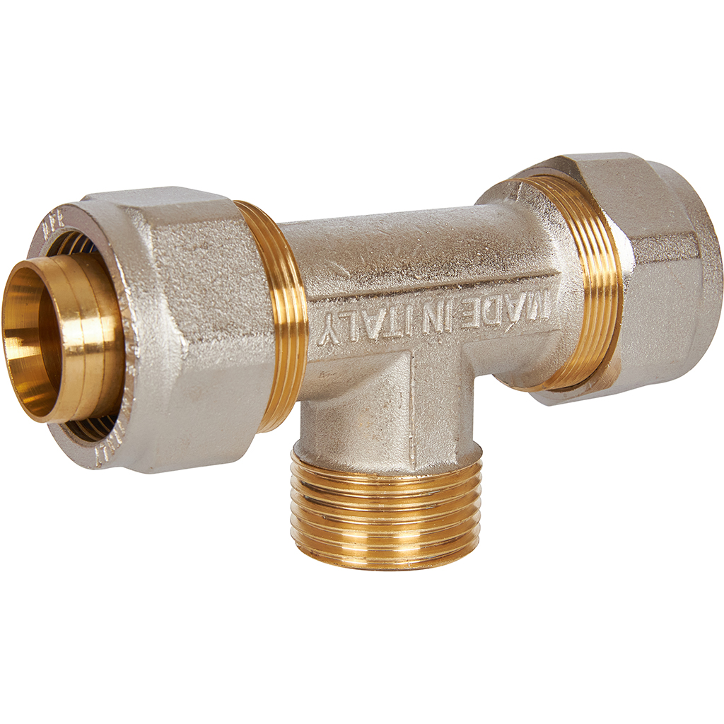 Тройник-переходник STOUT с наружной резьбой 1 x32 для металлопластиковых труб винтовой, SFS-0011-000132