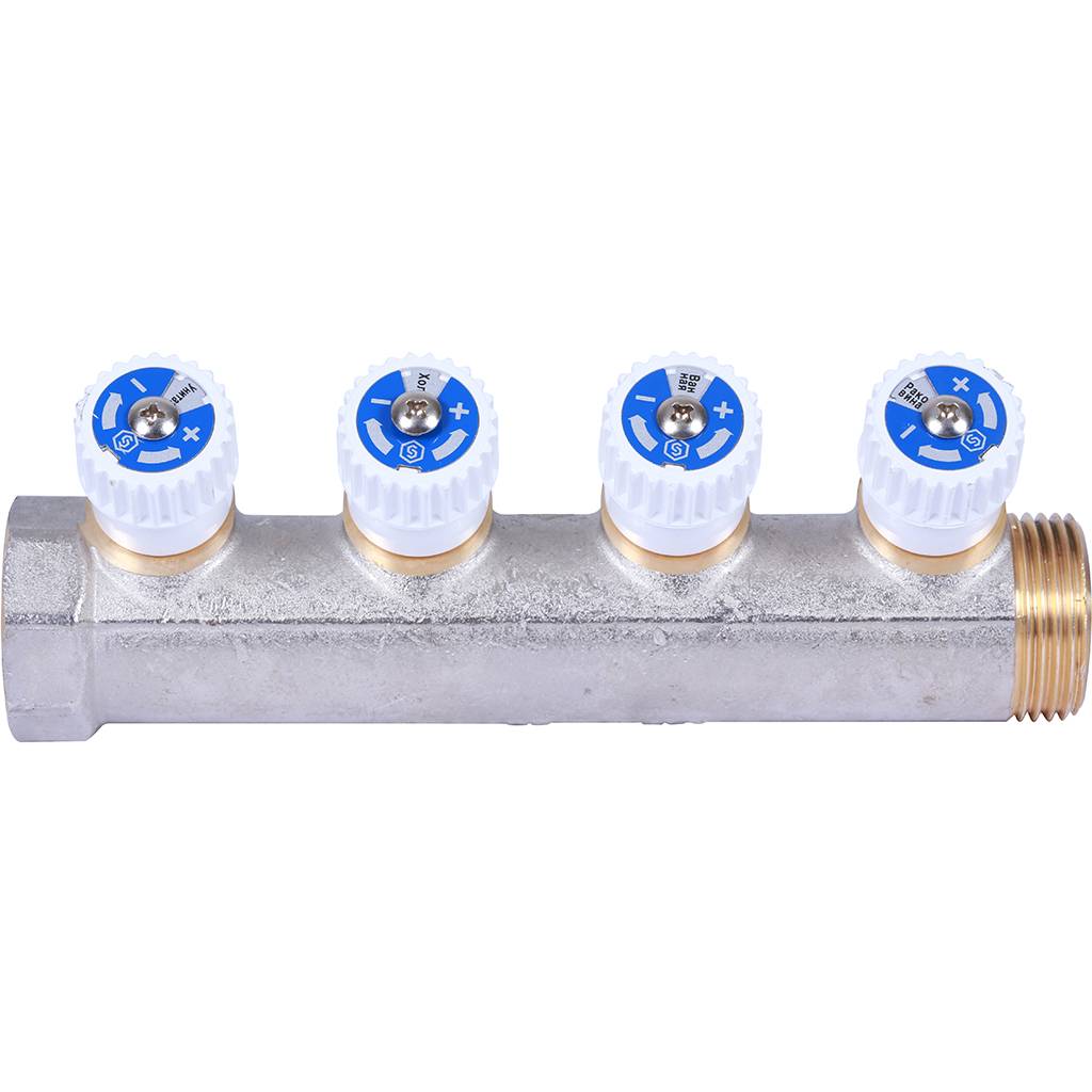 Коллектор распределительный STOUT 1, 4 отвода 1/2  плоское уплотнение