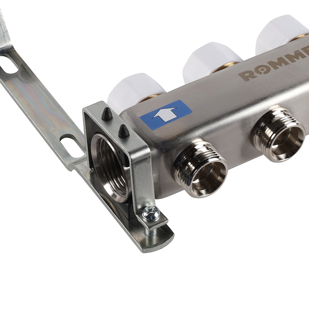 Коллектор из нержавеющей стали с расходомерами ROMMER, с клапаном вып. воздуха и сливом 3 выхода
