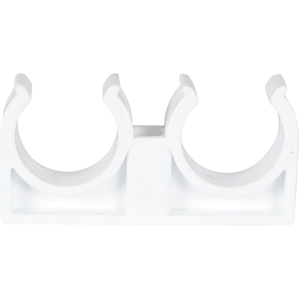 Двойное крепление Политэк d=25 для полипропиленовых труб под сварку (цвет белый), 9000020025