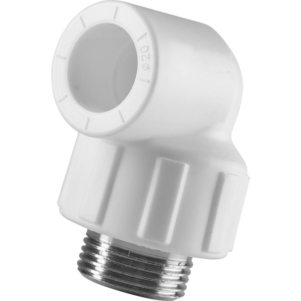 Угольник Политэк 20x3/4 с наружной резьбой для полипропиленовых труб под сварку (цвет белый), 9410002034