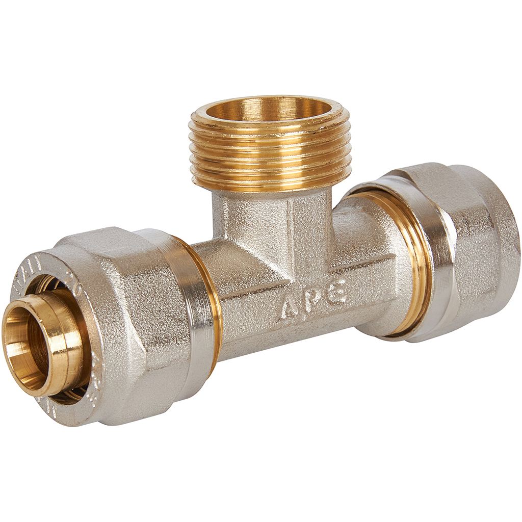 Тройник-переходник STOUT с наружной резьбой 3/4 х20 для металлопластиковых труб винтовой, SFS-0011-003420