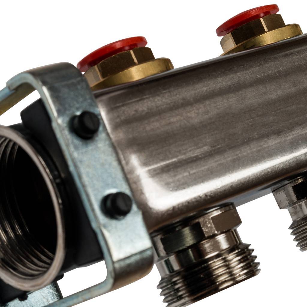 Коллектор из нержавеющей стали без расходомеров, с клапаном вып. воздуха и сливом STOUT 11 выходов, SMS-0932-000011