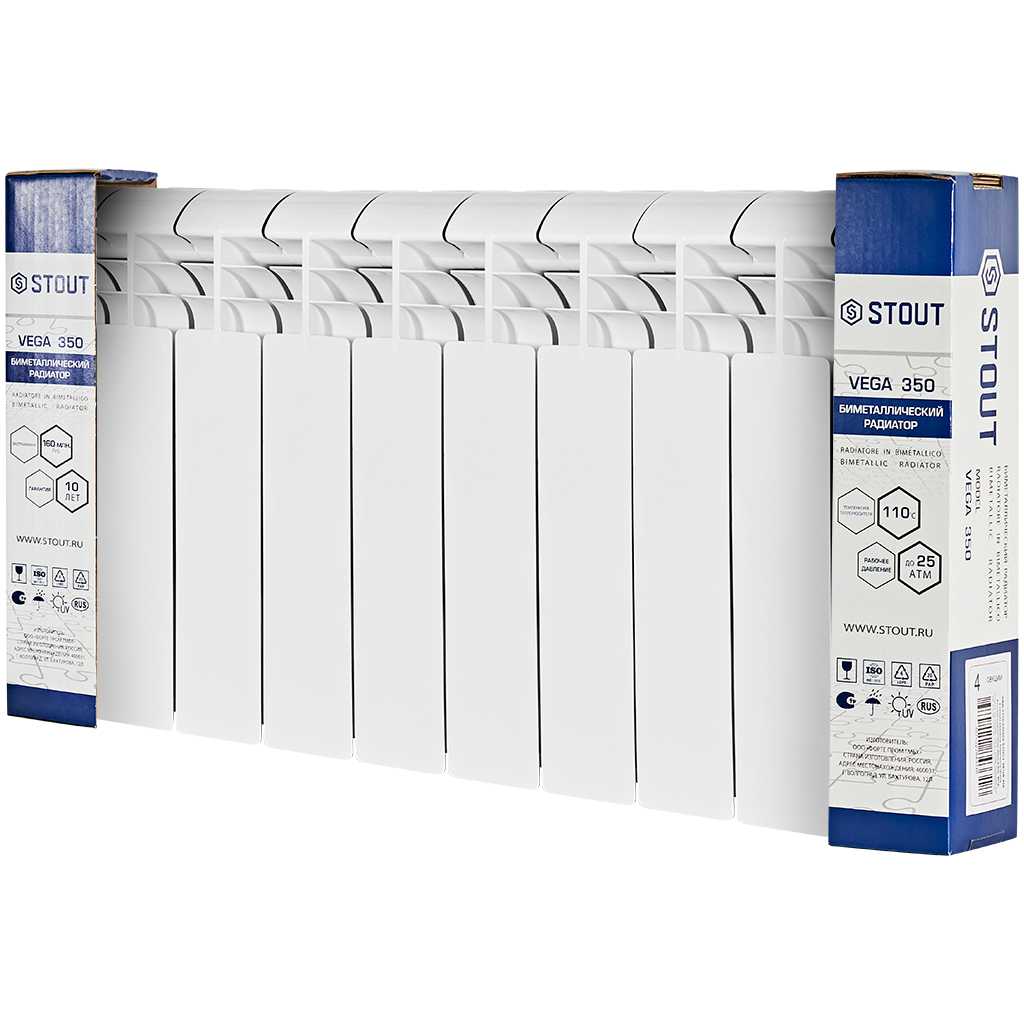 Радиатор биметаллический STOUT VEGA 350 10 секций боковое подключение (белый RAL 9016), SRB-1310-035010