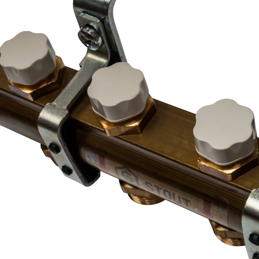 Распределительный коллектор из латуни без расходомеров STOUT 4 выхода, SMB 0468 000004