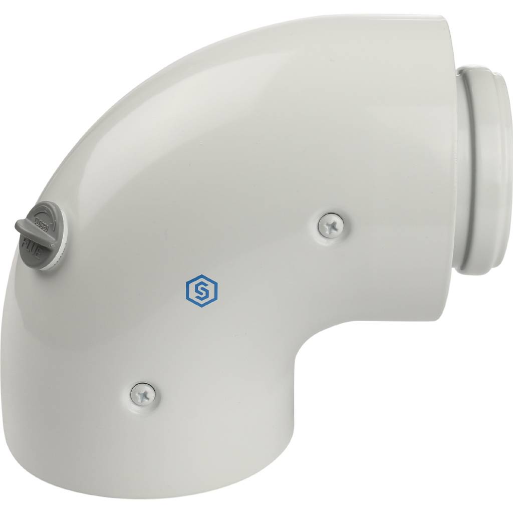 *SCA-6010-210190 STOUT Элемент дымохода DN60/100 адаптер для котла угловой 90° коаксиальный (совместимый с Baxi,Viessmann), SCA-6010-210190