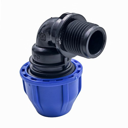 Отвод компрессионный, полипропилен наружная резьба 20х 1/2, для полиэтиленовых труб, РТП