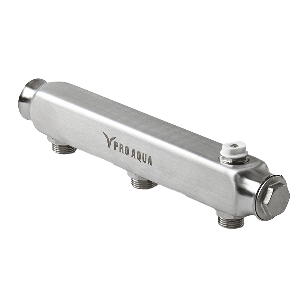 Коллектор из нержавеющей стали с межосевым расстоянием 100 мм Pro Aqua 6 выходов, 580 мм, 1 x 1/2