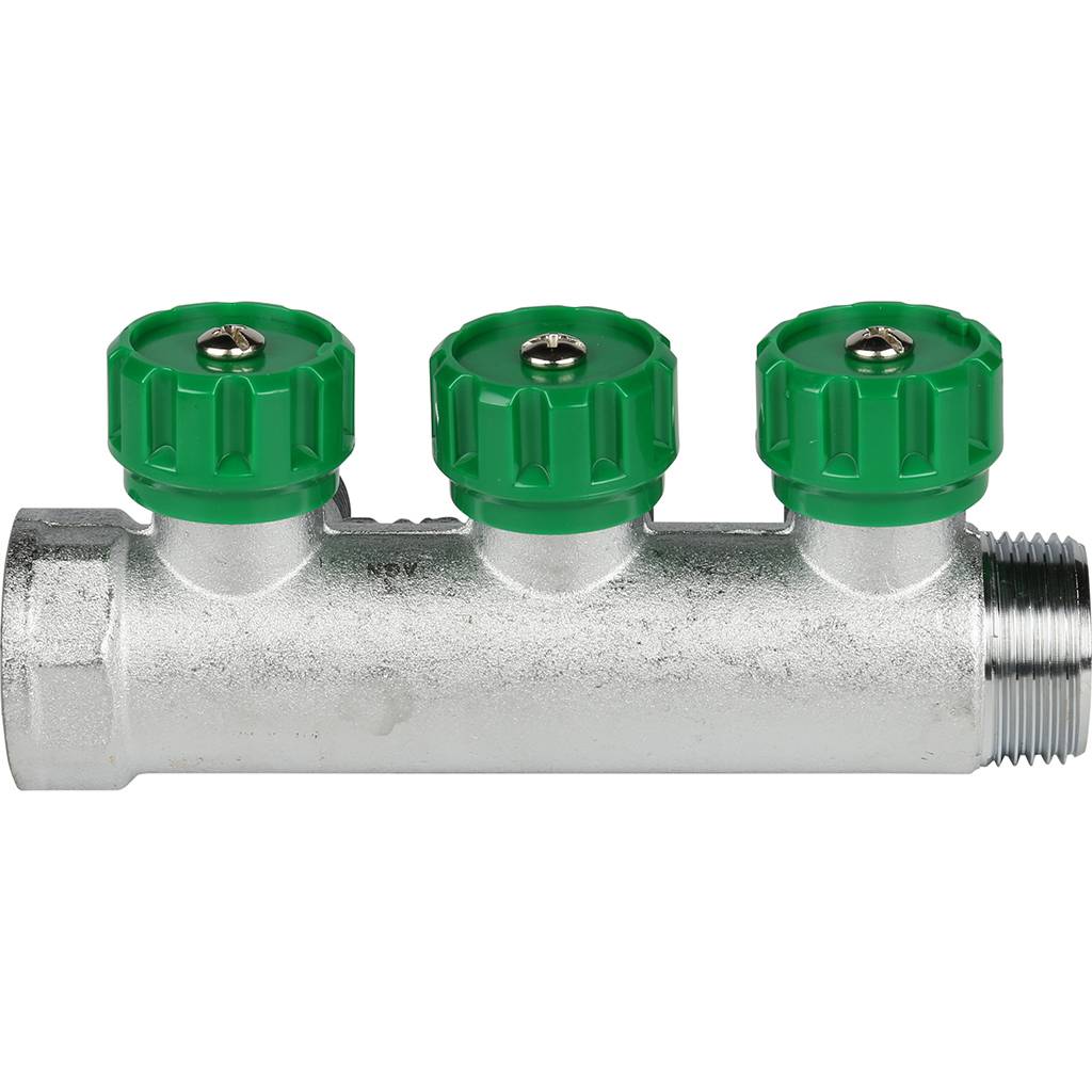 Коллектор распределительный FAR 1 , проходной, хромированный, 3 отвода 3/4  плоское уплотнение