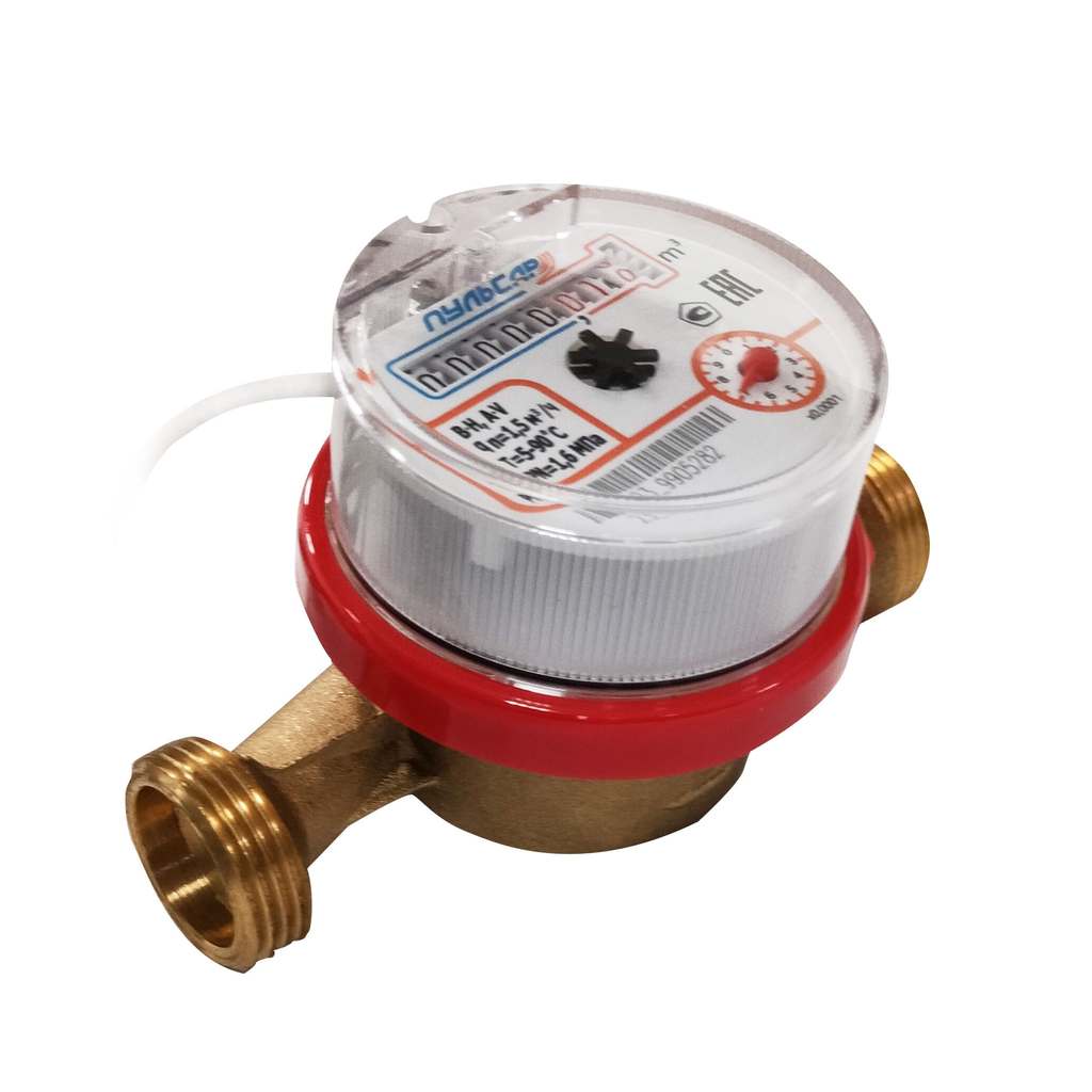 Счетчик воды Пульсар Ду15 Qn=1,5м3/час L=110мм с импульсным выходом (присоединители в комплекте)