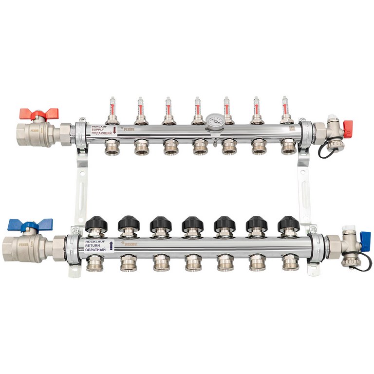Комплект коллекторов с шаровыми кранами РЕХАУ HKV-D 7 контуров, 12080713002