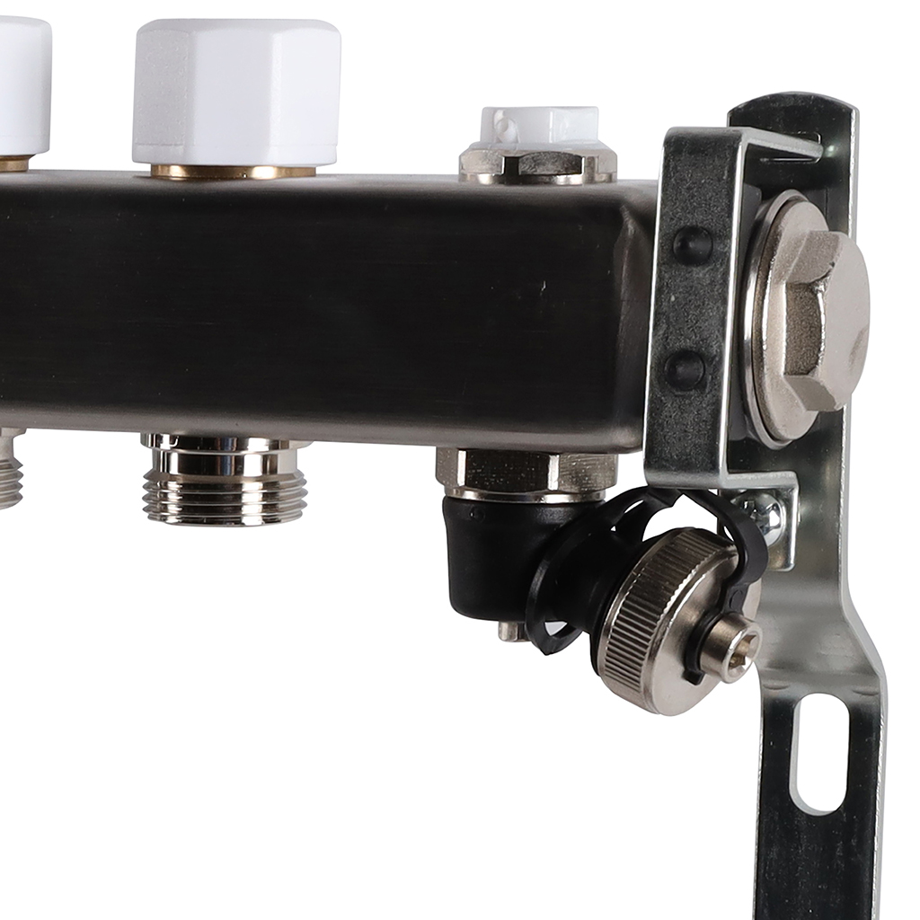 Коллектор из нержавеющей стали без расходомеров ROMMER, с клапаном вып. воздуха и сливом 11 выходов, RMS-3201-000011