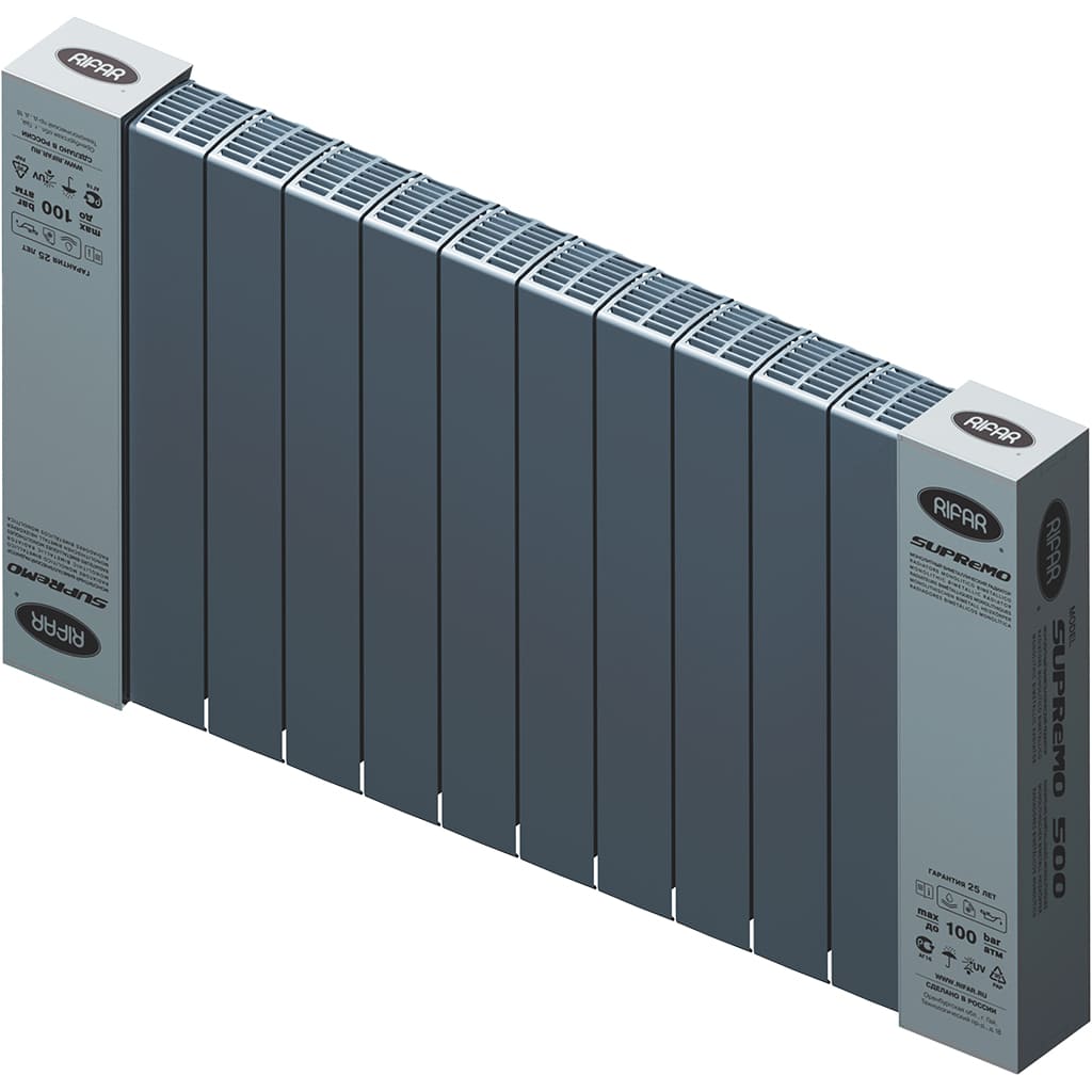 Радиатор биметаллический RIFAR SUPReMO 500 12 секций боковое подключение (ТИТАН), 4RS50-12-TI