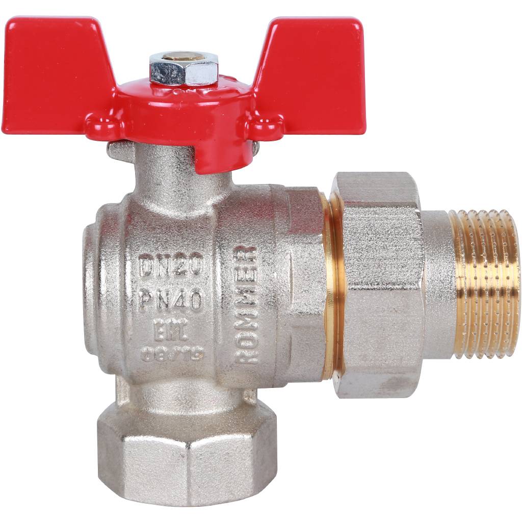 Кран шаровой ROMMER угловой с американкой 3/4 ВН/НР, ручка бабочка, RBV-0006-0610220