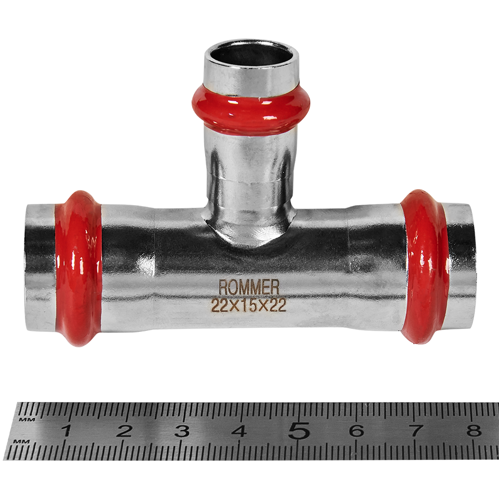 Тройник переходной ROMMER 22х15х22 из нержавеющей стали прессовой