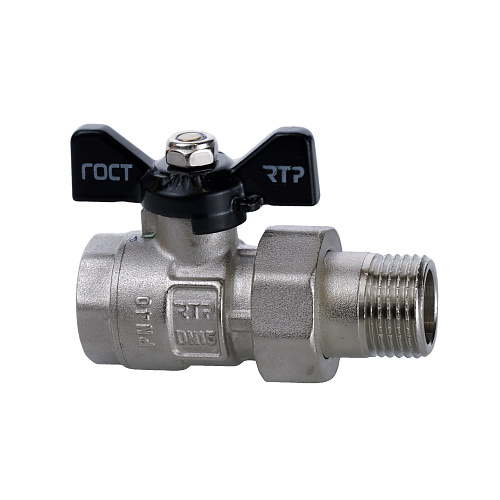 Кран шаровой ГОСТ с американкой ручка бабочка, латунь, внутренняя/наружная резьба 1,PN40 никель, RTP