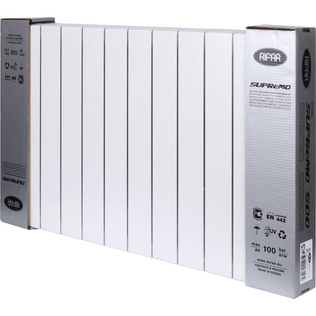 Радиатор биметаллический RIFAR SUPReMO 500 12 секций боковое подключение (белый RAL 9016), 4RS50-12