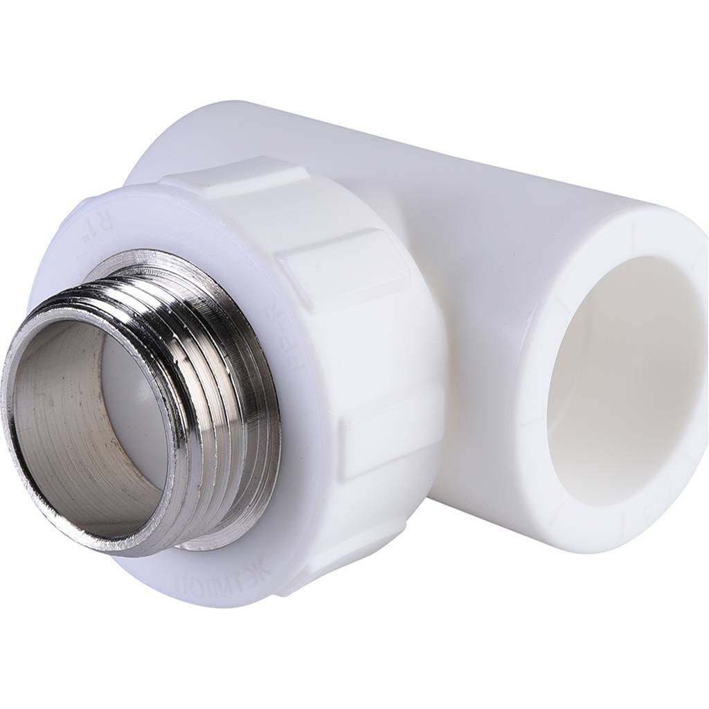 Тройник Политэк 32x1 с наружной резьбой для полипропиленовых труб под сварку (цвет белый)