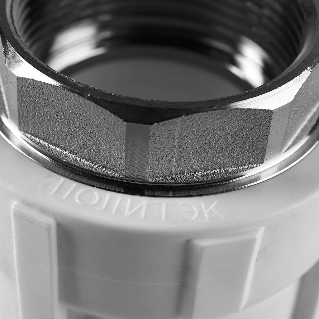 Муфта комбинированная Политэк 50x1 1/2 под шестигранник внутр. резьба для полипропиленовых труб под сварку (цвет белый), 9100050112