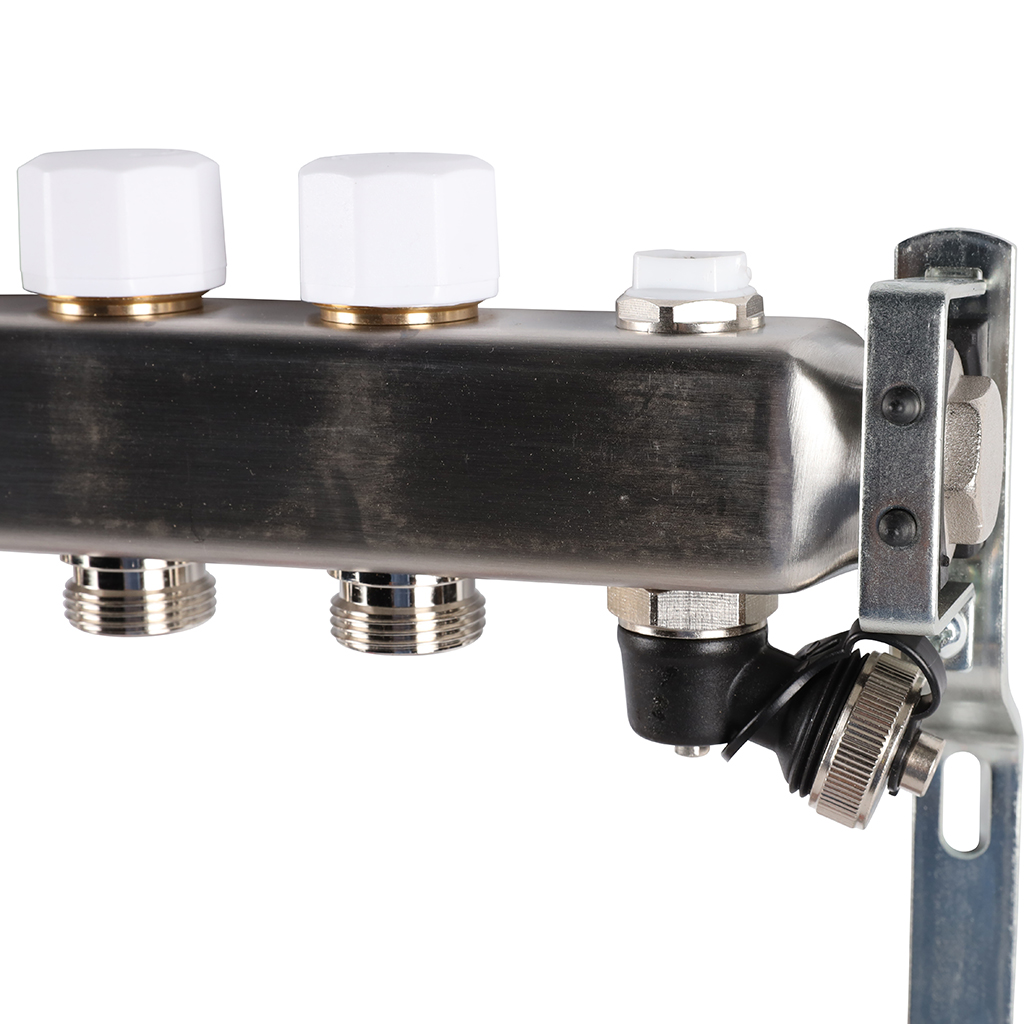 Коллектор из нержавеющей стали с расходомерами ROMMER, с клапаном вып. воздуха и сливом 12 выходов, RMS-1201-000012