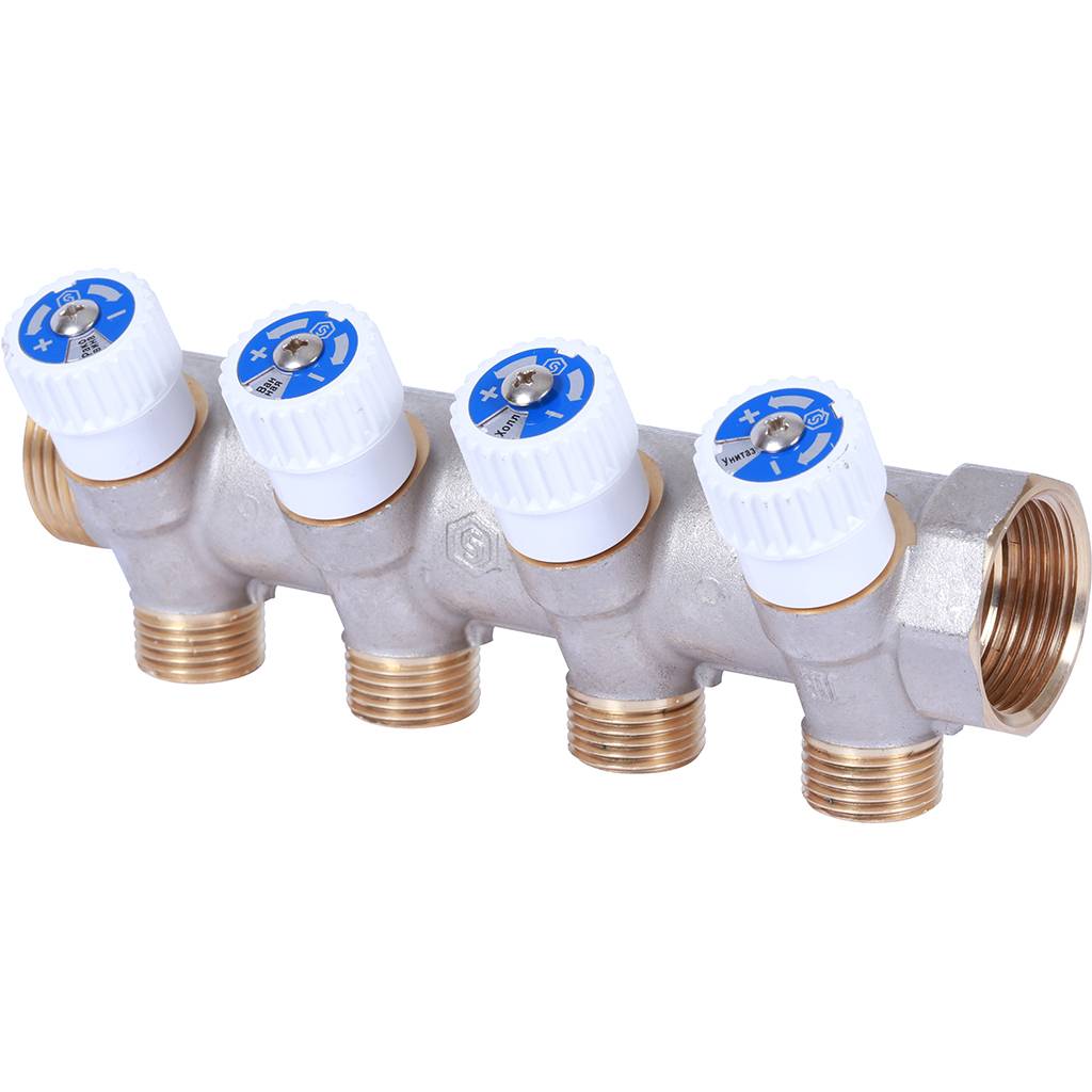 Коллектор распределительный STOUT 1, 4 отвода 1/2  плоское уплотнение