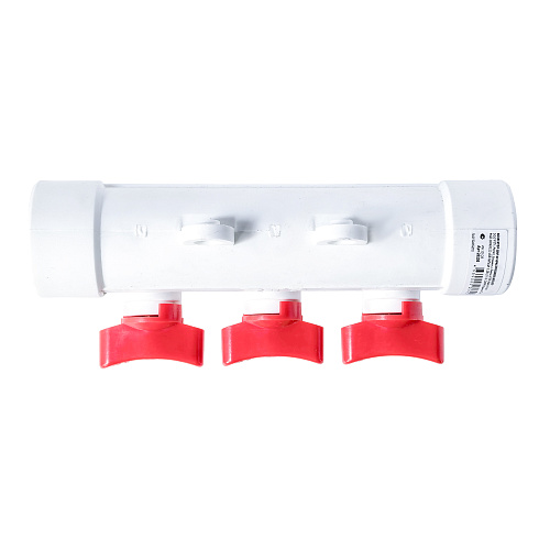 Коллектор с шаровым краном красный PPR 32х20/3,  белый, RTP