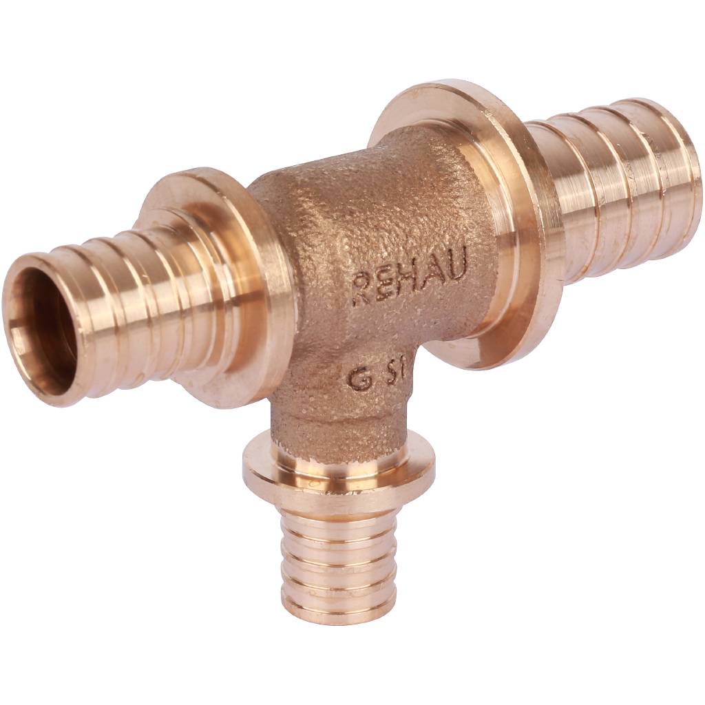 Тройник РЕХАУ RAUTITAN PLATINUM с уменьшенным боковым и торцевым проходами 25-16-20 RX для труб из сшитого полиэтилена аксиальный