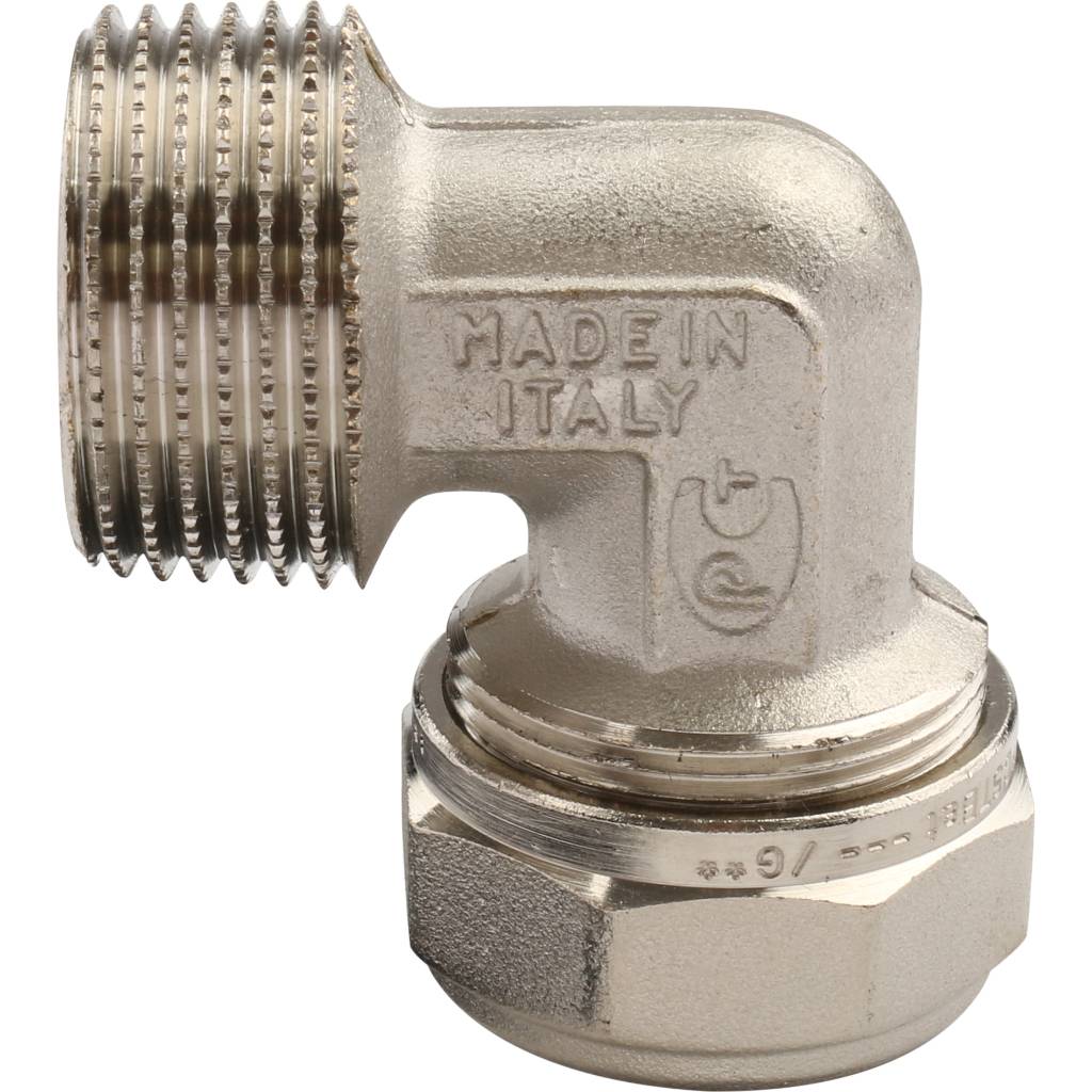 Угольник TIEMME с наружной резьбой (26х3.0х1) для металлопластиковых труб винтовой, 1600051