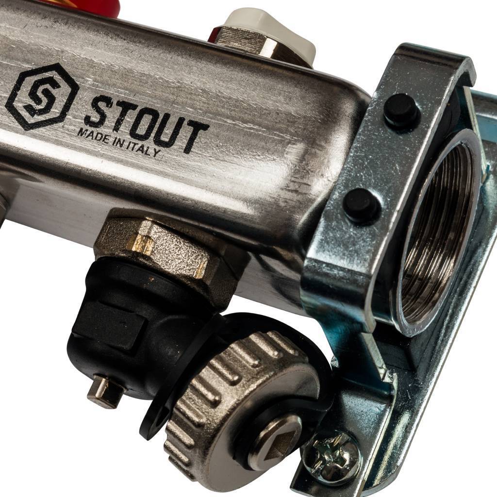 Коллектор из нержавеющей стали с расходомерами, с клапаном вып. воздуха и сливом STOUT 2 выхода, SMS-0927-000002