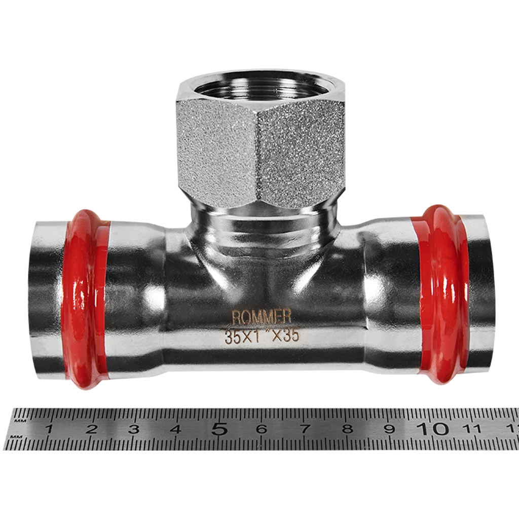 Тройник-переходник-ВР ROMMER 35х1 из нержавеющей стали прессовой
