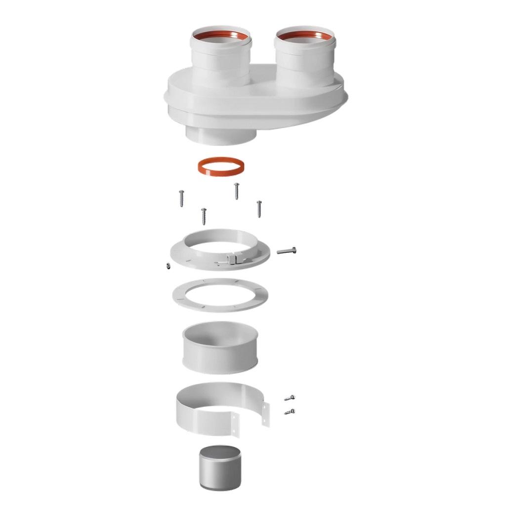 Адаптер моноблочный универсальный традиционный ROMMER переход на двухтрубную систему D80/80 (Сварной) (кроме Immergas и Navien Deluxe 75/100), RCA-8080-250012