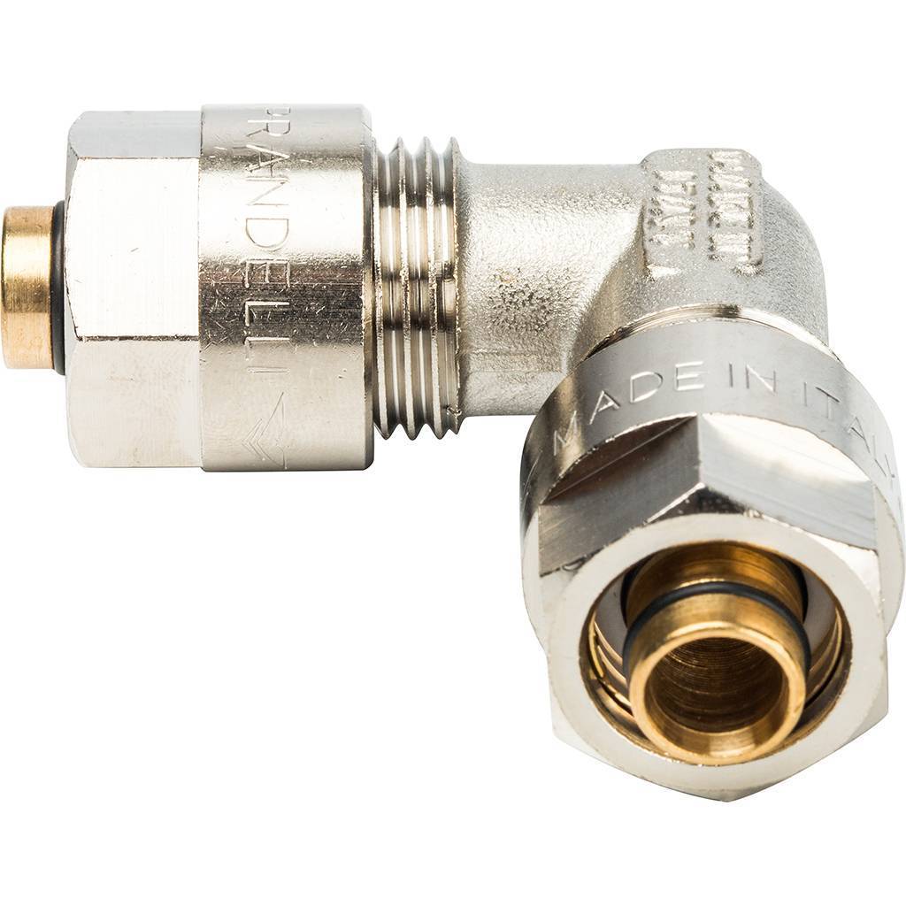 Угольник 90 Prandelli Multyrama (16х2,0) для металлопластиковых труб винтовой, 103.06.11.6