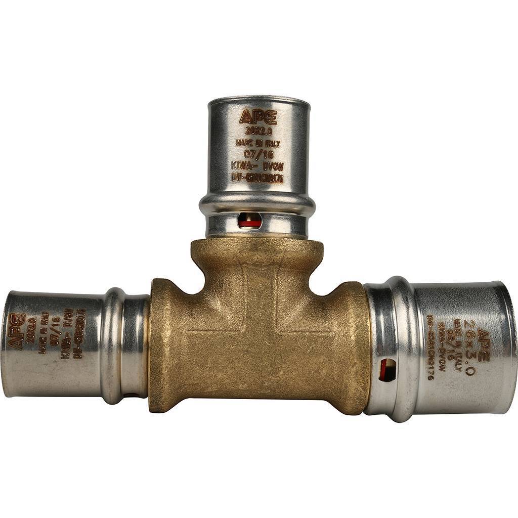 Тройник переходной STOUT 26х20х20 для металлопластиковых труб прессовой, SFP-0005-262020