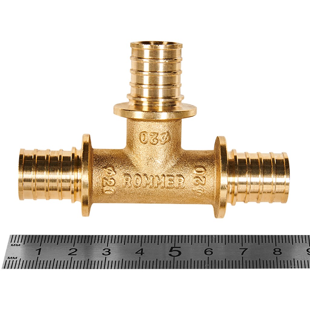 Тройник равнопроходный ROMMER 20x20x20  для труб из сшитого полиэтилена аксиальный, RFA-0013-000020