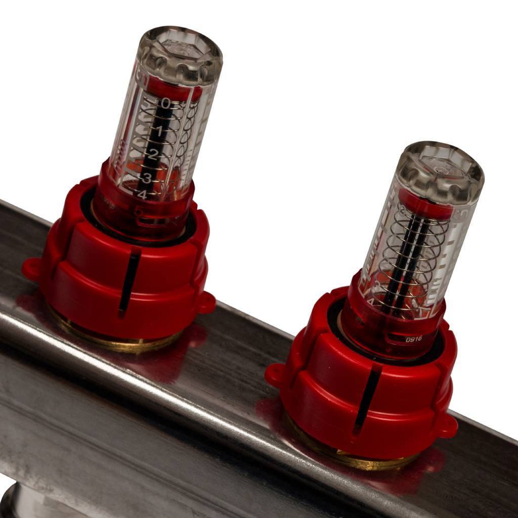 Коллектор из нержавеющей стали с расходомерами, с клапаном вып. воздуха и сливом STOUT 6 выходов, SMS-0927-000006