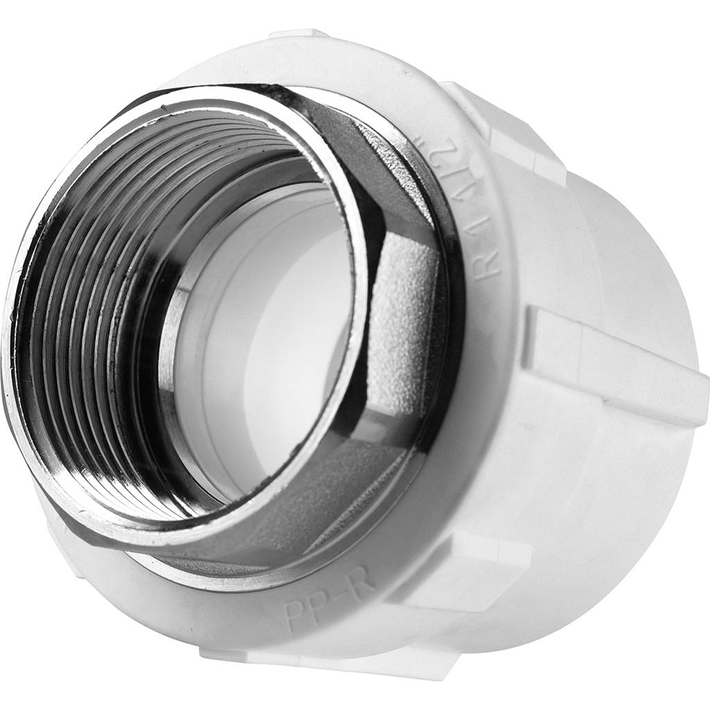 Муфта комбинированная Политэк 50x1 1/2 под шестигранник внутр. резьба для полипропиленовых труб под сварку (цвет белый)