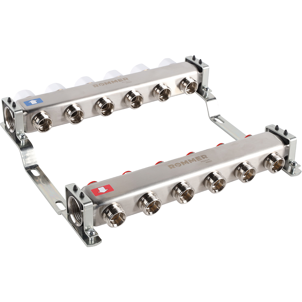 Коллектор из нержавеющей стали без расходомеров ROMMER 6 выходов