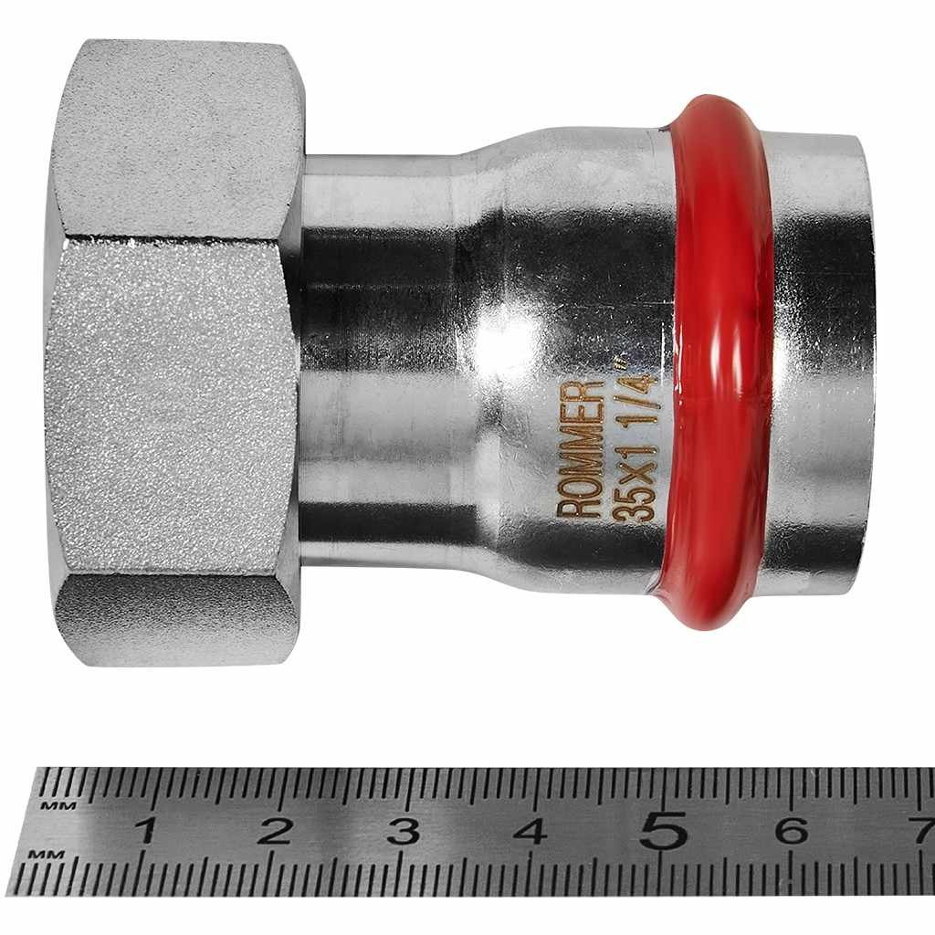 Переходник ROMMER с накидной гайкой ВПр-ВР, 35х11/4, из нержавеющей стали прессовой, RSS-1026-035114