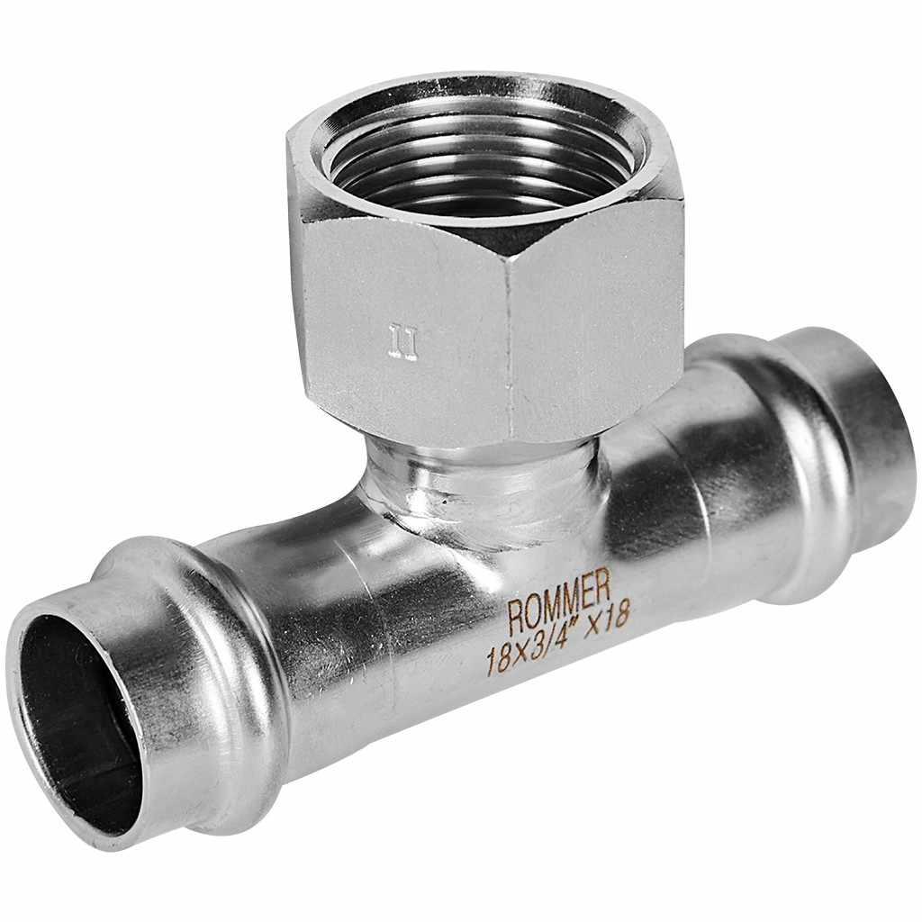 Тройник-Переходник ROMMER ВПр-ВР, 18х3/4, из нержавеющей стали прессовой, RSS-1015-001834
