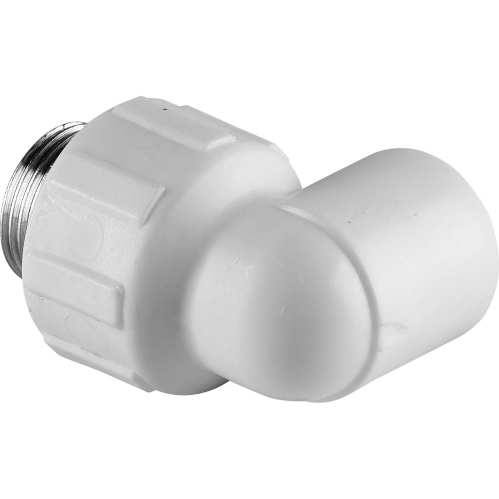 Угольник Политэк 20x3/4 с наружной резьбой для полипропиленовых труб под сварку (цвет белый), 9410002034