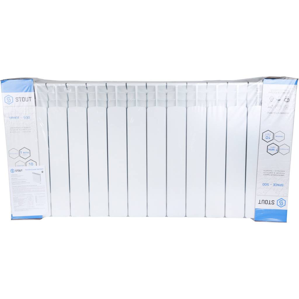 Радиатор биметаллический STOUT Space 500 13 секций нижнее правое подключение RAL9016, SRB-0320-050013