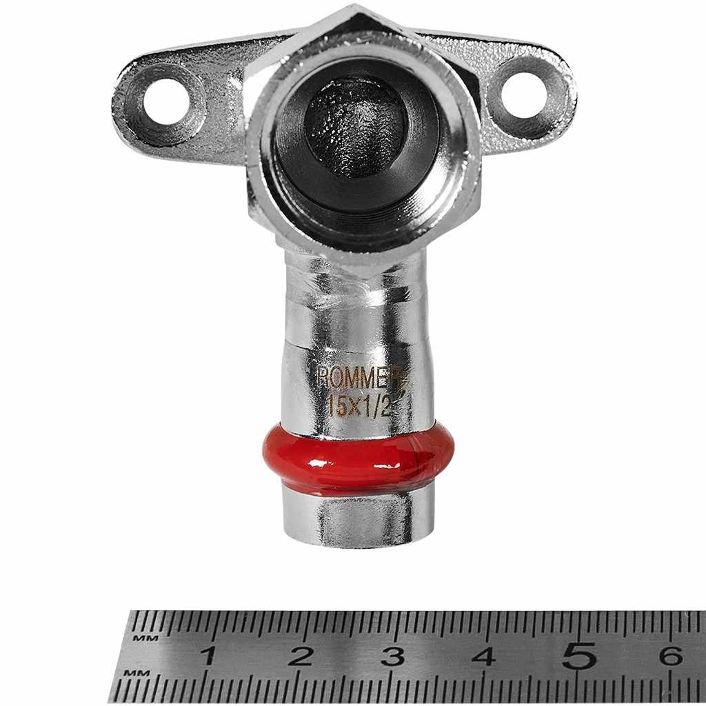 Угольник ROMMER настенный с креплением ВПр-ВР, 15х1/2, из нержавеющей стали прессовой, RSS-1011-001512