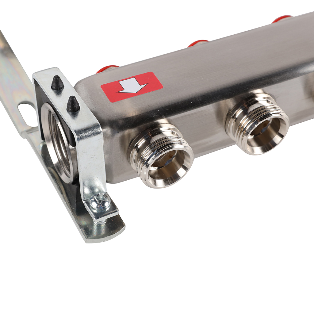 Коллектор из нержавеющей стали без расходомеров ROMMER, с клапаном вып. воздуха и сливом 9 выходов, RMS-3201-000009