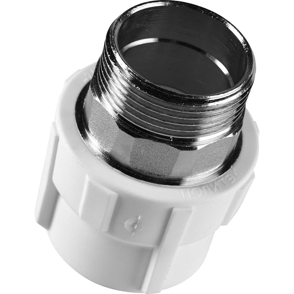 Муфта комбинированная Политэк 40x1 1/4 под шестигранник наруж. резьба для полипропиленовых труб под сварку (цвет белый), 9000040114