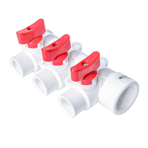 Коллектор с шаровым краном красный PPR 32х20/3,  белый, RTP