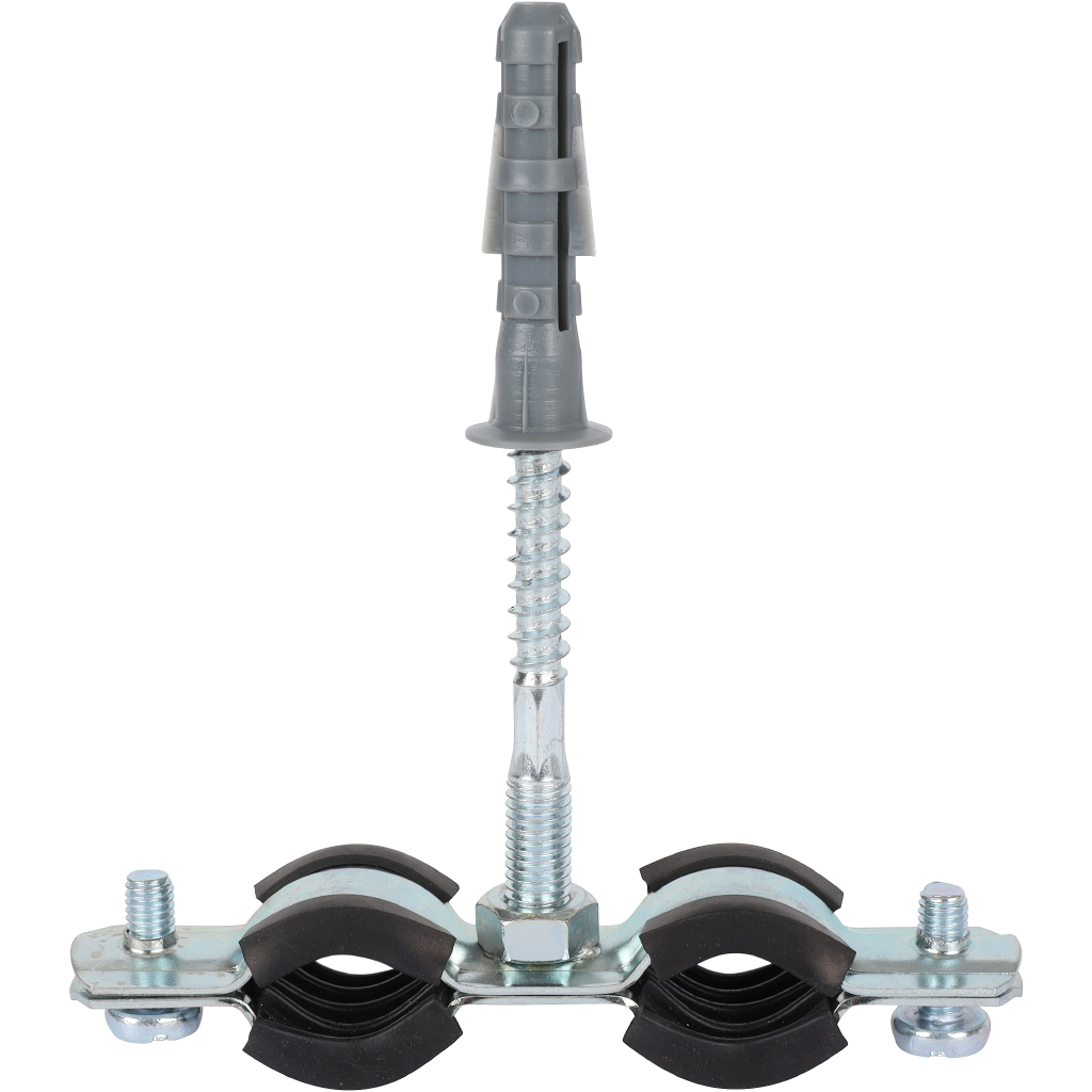 Комплект двойной хомут для труб STOUT хомут+шпилька шуруп +дюбель пластиковый 3/8 (15-19), SAC-0020-200038